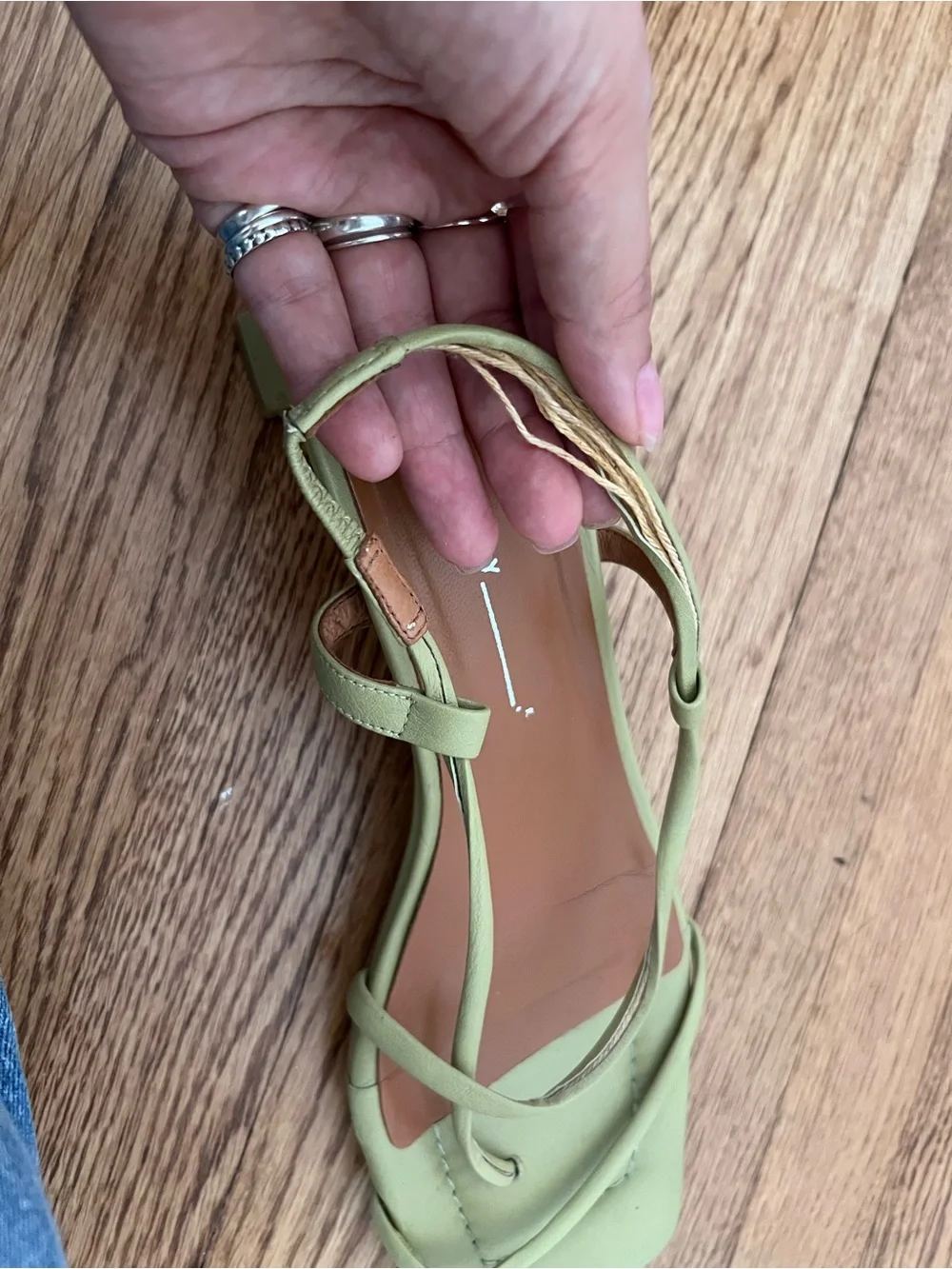 INTENTIONALLY BLANK : Green Strappy Square-Toe Sandals Size 41